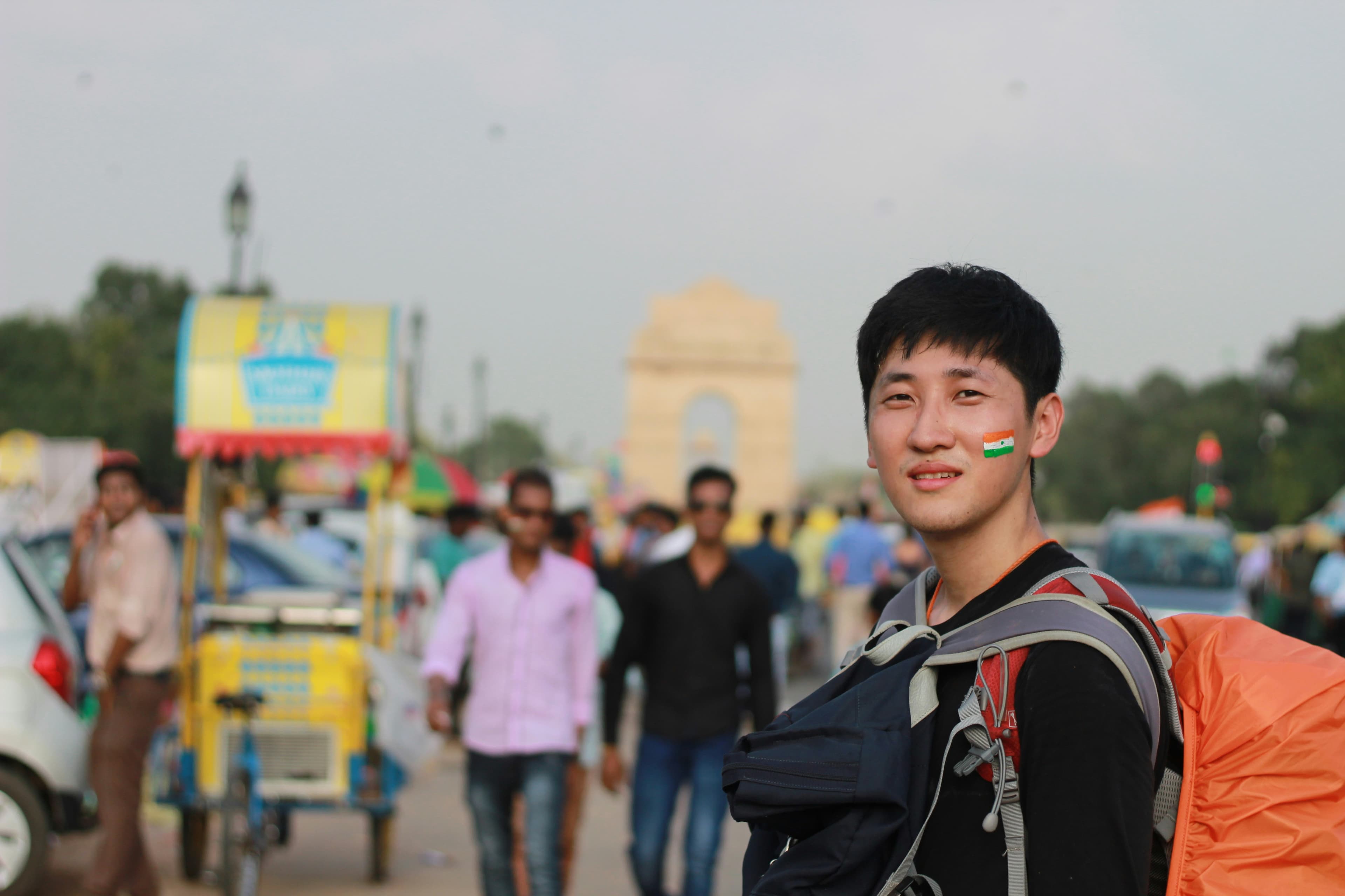 Solo traveler near India Gate in New Delhi