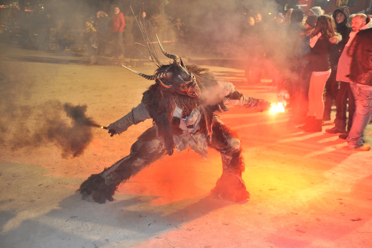 Krampus parade at night in Pörtschach am Wörthersee, Austria