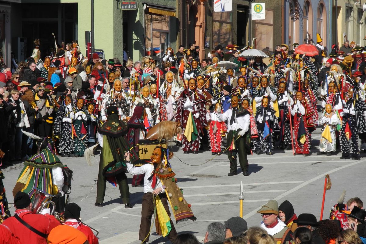 Traditional Narrensprung parade during Swabian-Alemannic Fastnacht carnival in Rottweil, Germany