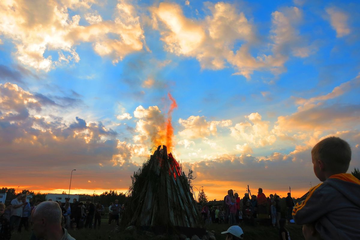 Traditional Midsummer's Eve (Jaanipäev) bonfire celebration in Randvere village, Estonia