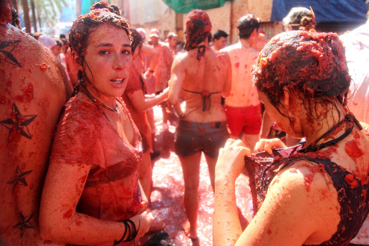 La Tomatina tomato fight festival in Buñol, Valencia, Spain