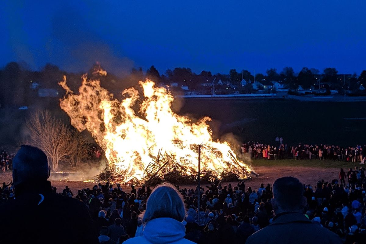 Walpurgis Night (Valborg) bonfire celebration in Uppsala, Sweden